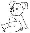 Coloring pages: farm animals. Little cute pig sits and smiles. Royalty Free Stock Photo